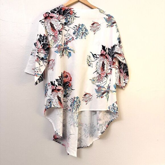 H&M Floral Print Short Sleeve V Neckline Multicolor Front Tie Blouse Large - Picture 2 of 2